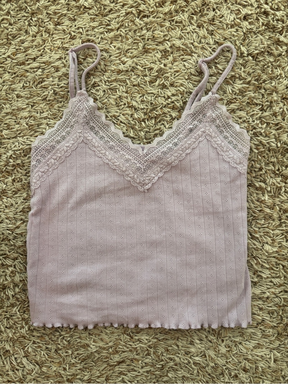 American Eagle Outfitters Pink Lace-Trim Ribbed Cami